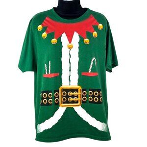 Holiday Time Elf Graphic T-Shirt Large Green & Red Christmas Costume Tee